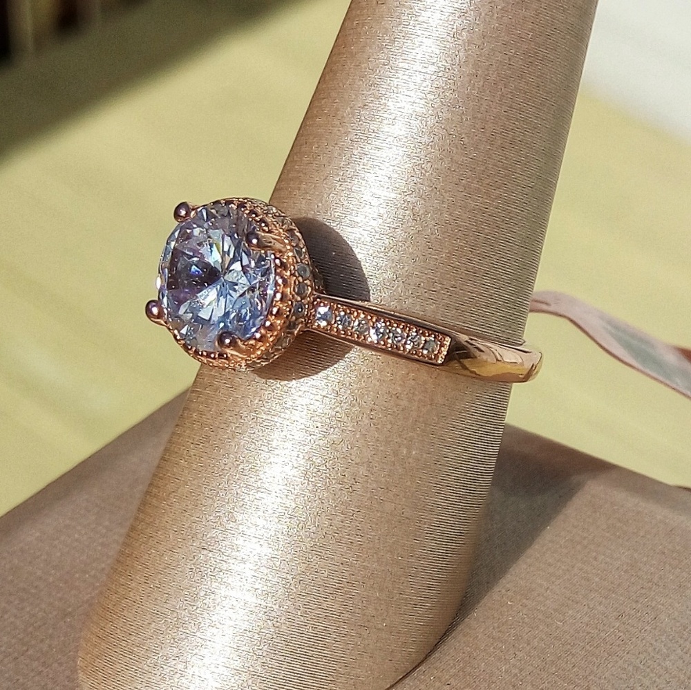 Simulated White Diamond Rose Gold/.925 Ring - Picture 2 of 3